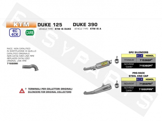 Auspuff ARROW Pro-Race Nichrom Dark KTM Duke 125-390i E4 '17-'19